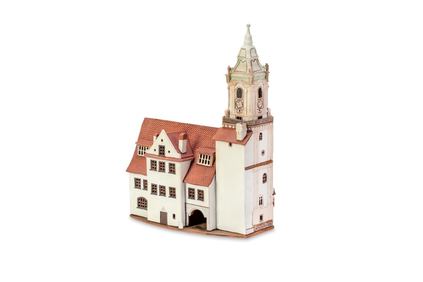 Handgemachte keramische Miniatur, originalgetreue Kopie eines Gebäudes in Bratislava BA 02