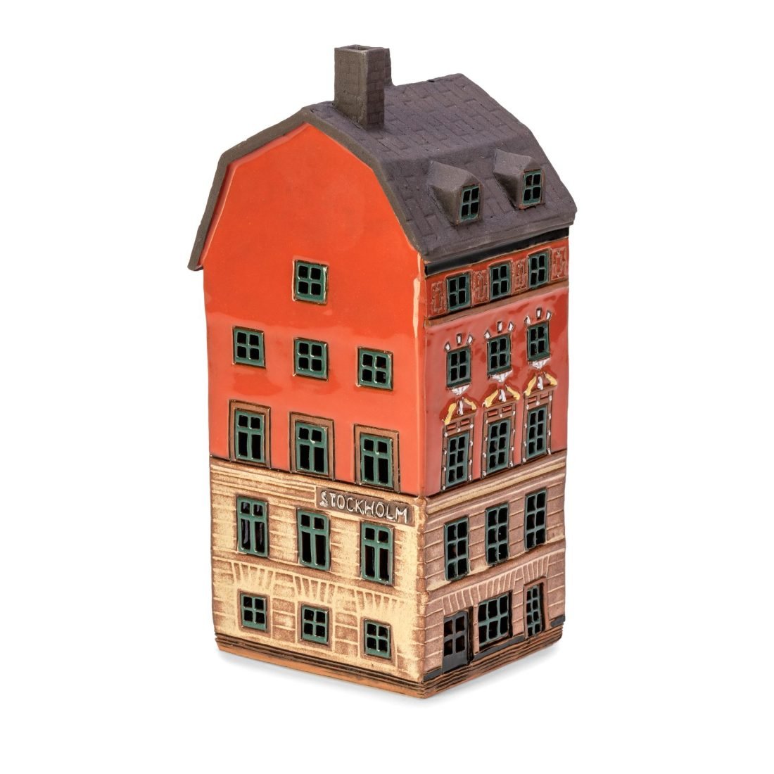 Handgemachte keramische Miniatur, originalgetreue Kopie eines Gebäudes in Stockholm SW 06